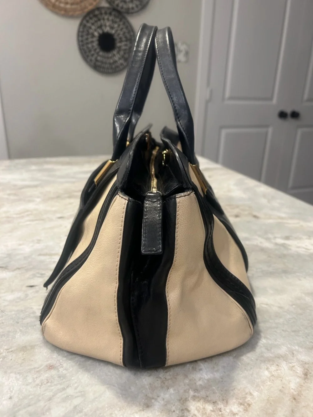 Chloe Black & Cream Leather Top-Handle Satchel - Picture 4 of 10
